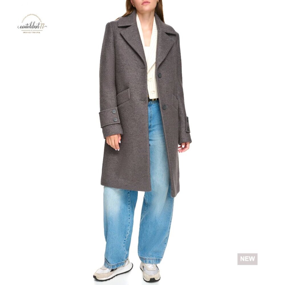 Wool Boucle Car Coat Classic Tailored Notch Collar Chic Outerwear